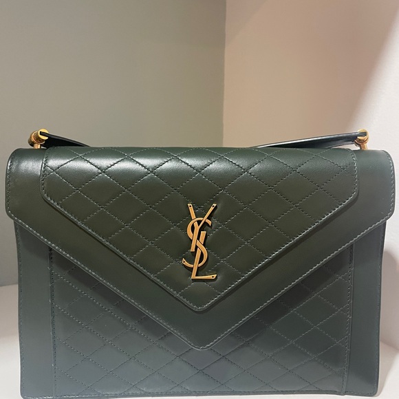Saint Laurent Medium Gaby Quilted Leather Shoulder Bag Green VERT FONCE NEW YSL - Picture 2 of 15